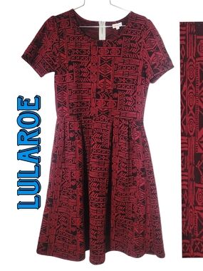 LuLaRoe Amelia Red and Black Texture Patterned Midi Dress
